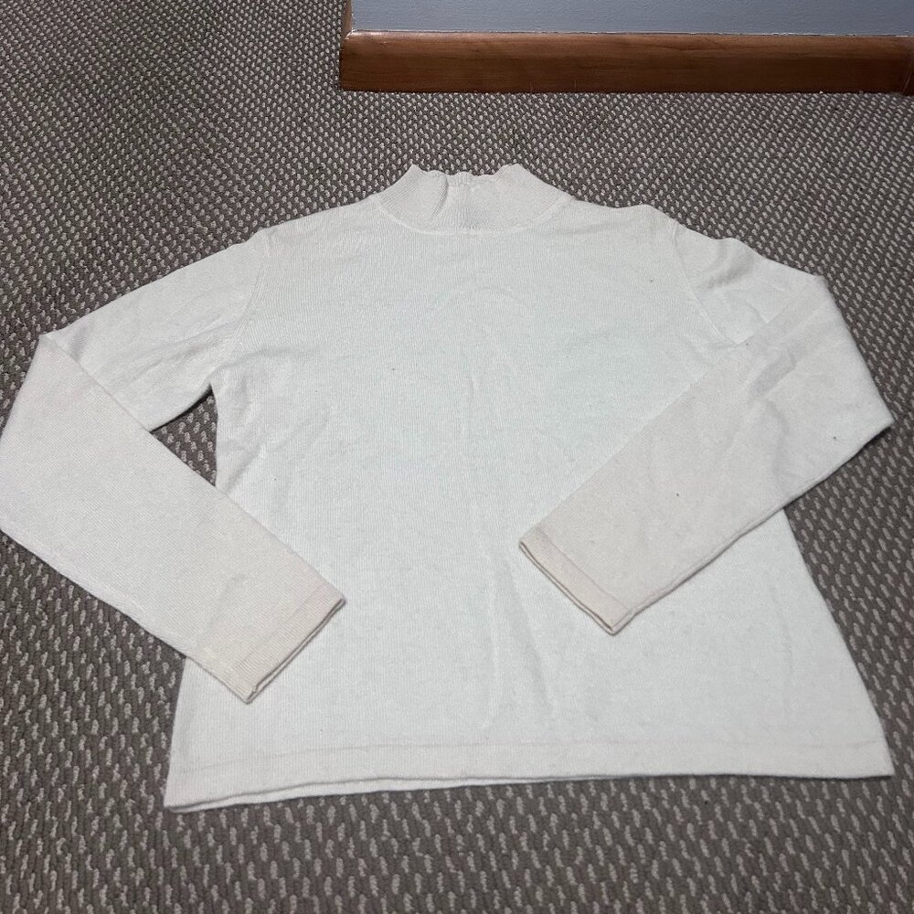100% Cashmere Mendocino Mock Neck Sweater, Cream, Size Large
